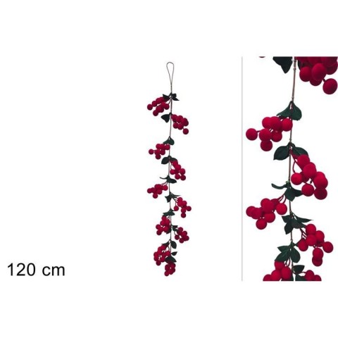 GHIRLANDA 120CM BACCHE VELLUTO BORDEUX